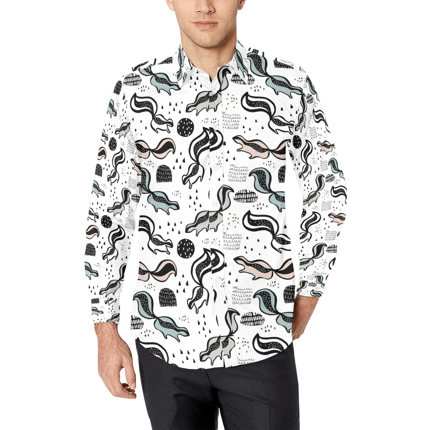 Skunk Print Design LKS303 Men's Long Sleeve Dress Shirt