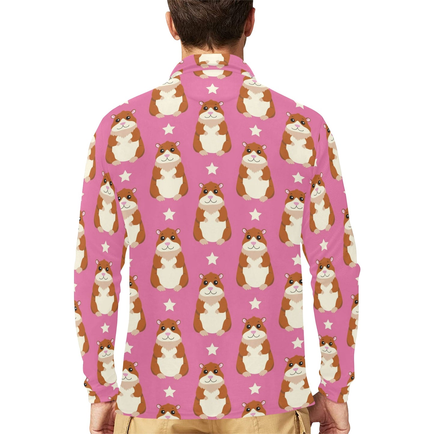 Hamster Cute Pattern Print Design 02 Long Sleeve Polo Shirt For Men's