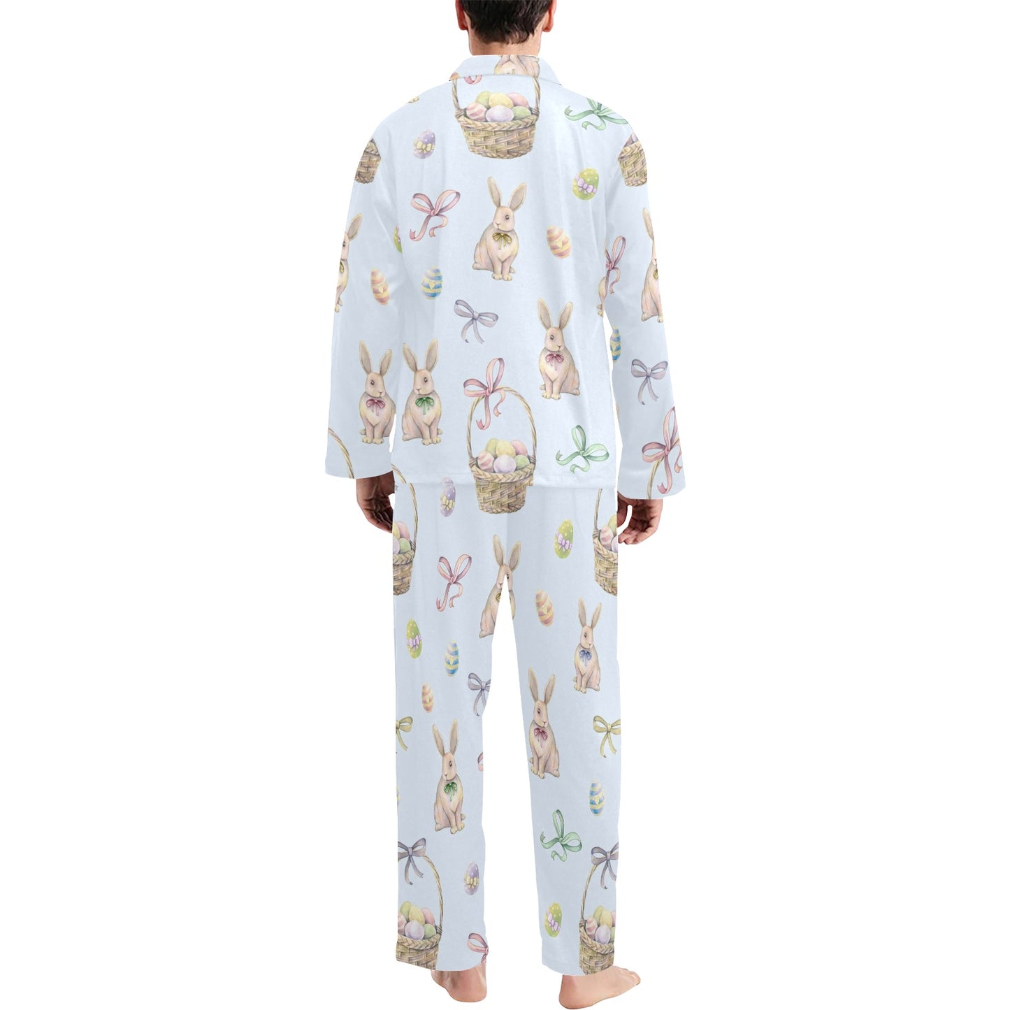 Rabbit Easter Eggs Pattern Print Design 03 Men's Long Pajama Set