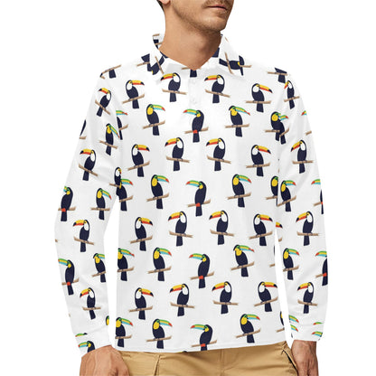 Toucan Print Design LKS305 Long Sleeve Polo Shirt For Men's