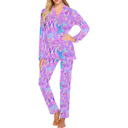 Psychedelic Trippy Mushroom Print Women's Long Pajama Set