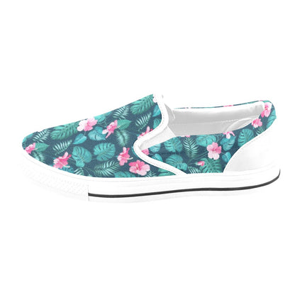 Summer Floral Print Design LKS301 White Slip Ons Canvas Women's Shoes