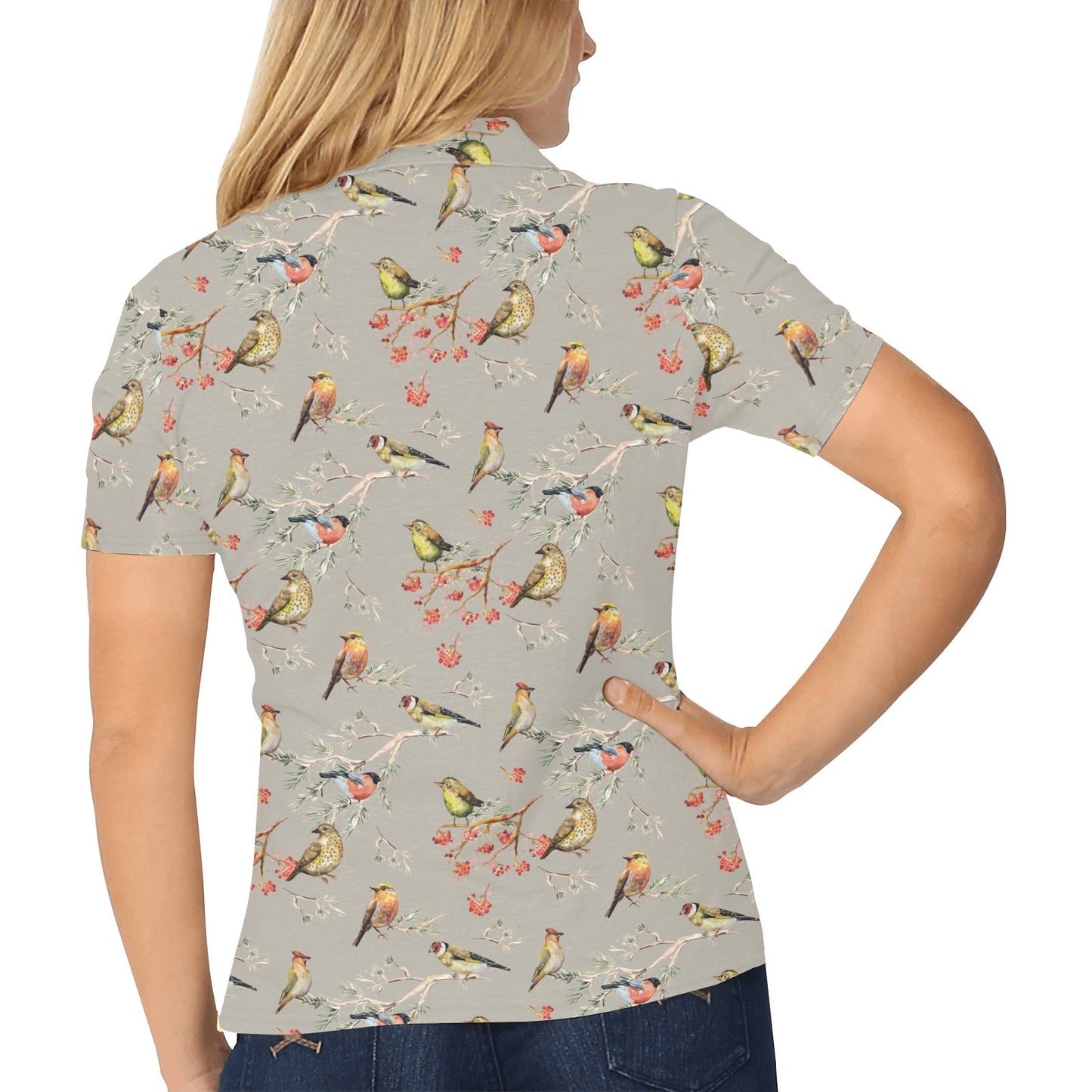 Birds Pattern Print Design 03 Women's Polo Shirt