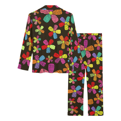 Flower Power Colorful Print Pattern Women's Long Pajama Set