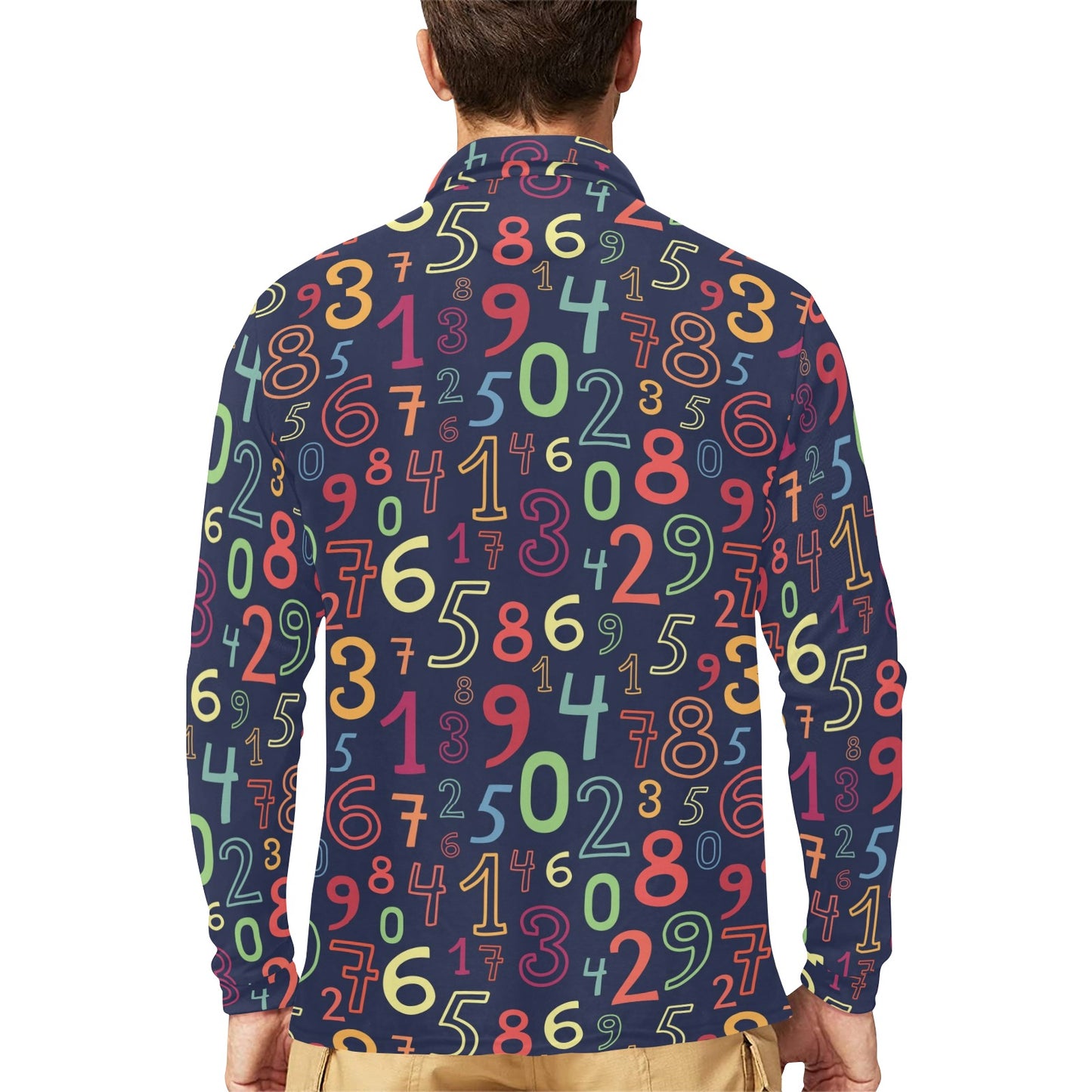 Number Pattern Print Design A01 Long Sleeve Polo Shirt For Men's
