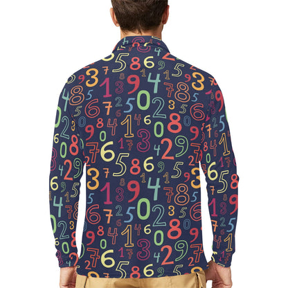 Number Pattern Print Design A01 Long Sleeve Polo Shirt For Men's