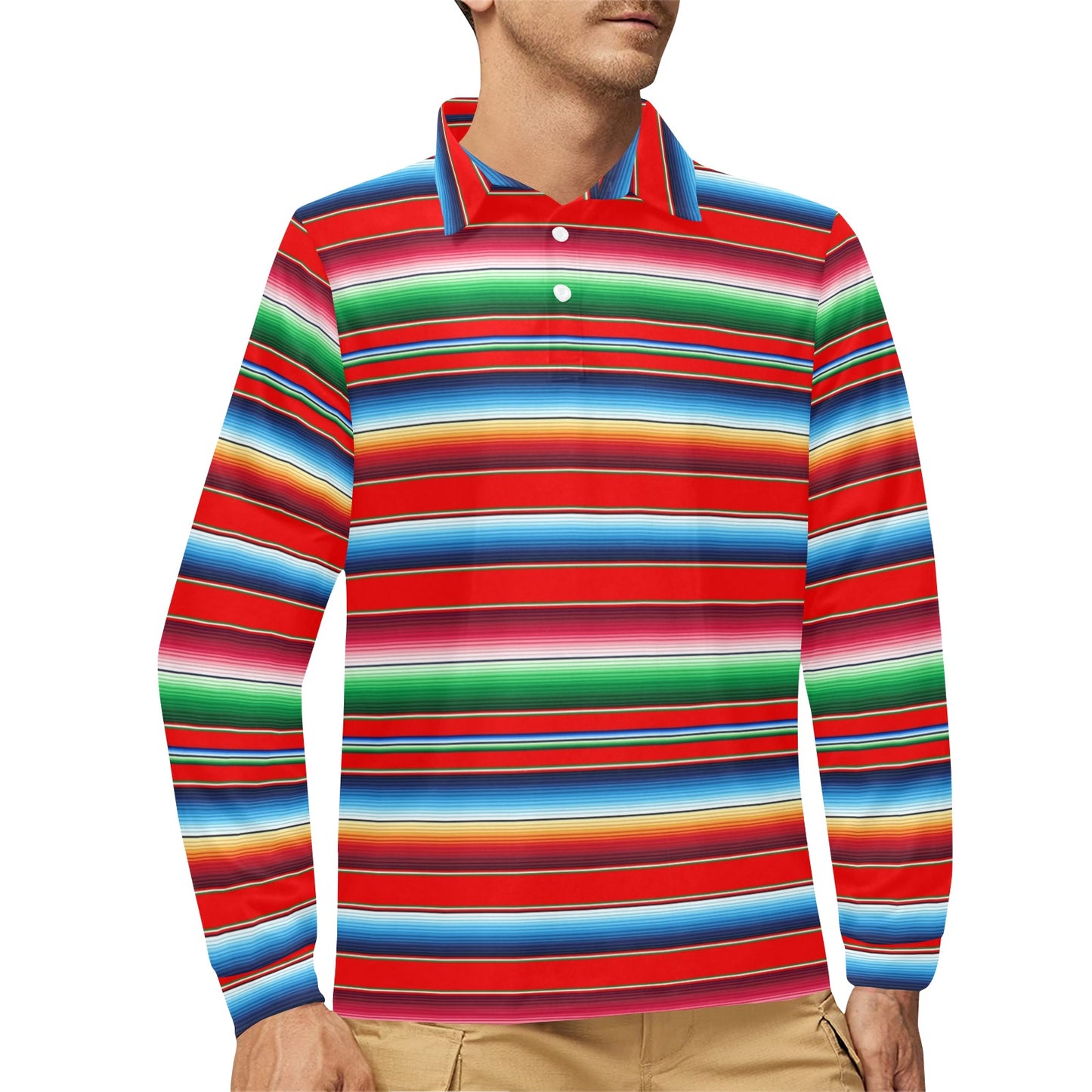 Serape Print Long Sleeve Polo Shirt For Men's