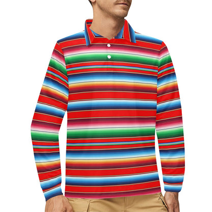 Serape Print Long Sleeve Polo Shirt For Men's