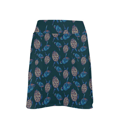 Sea Turtle Hand Drawn Blue Print 17" Golf & Pickleball Skort with Pockets