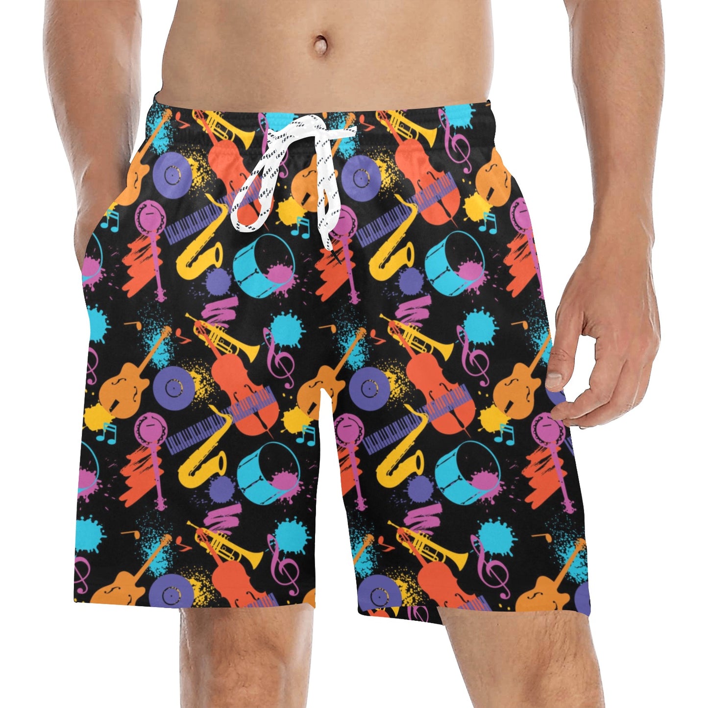 Saxophone Print Design LKS406 Men's Swim Trunks Beach Shorts