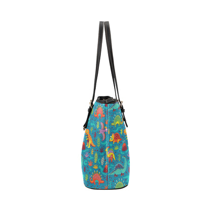Dinosaur Cartoon Style Leather Tote Bag