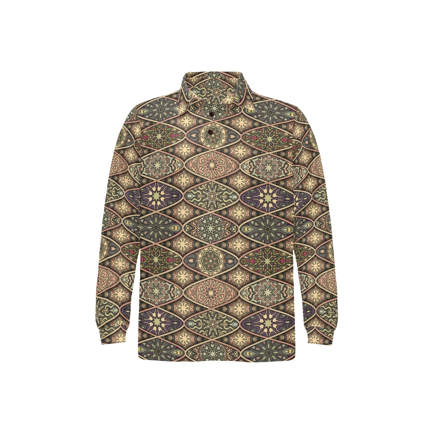 Mandala Motif Themed Design Print Long Sleeve Polo Shirt For Men's