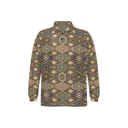 Mandala Motif Themed Design Print Long Sleeve Polo Shirt For Men's