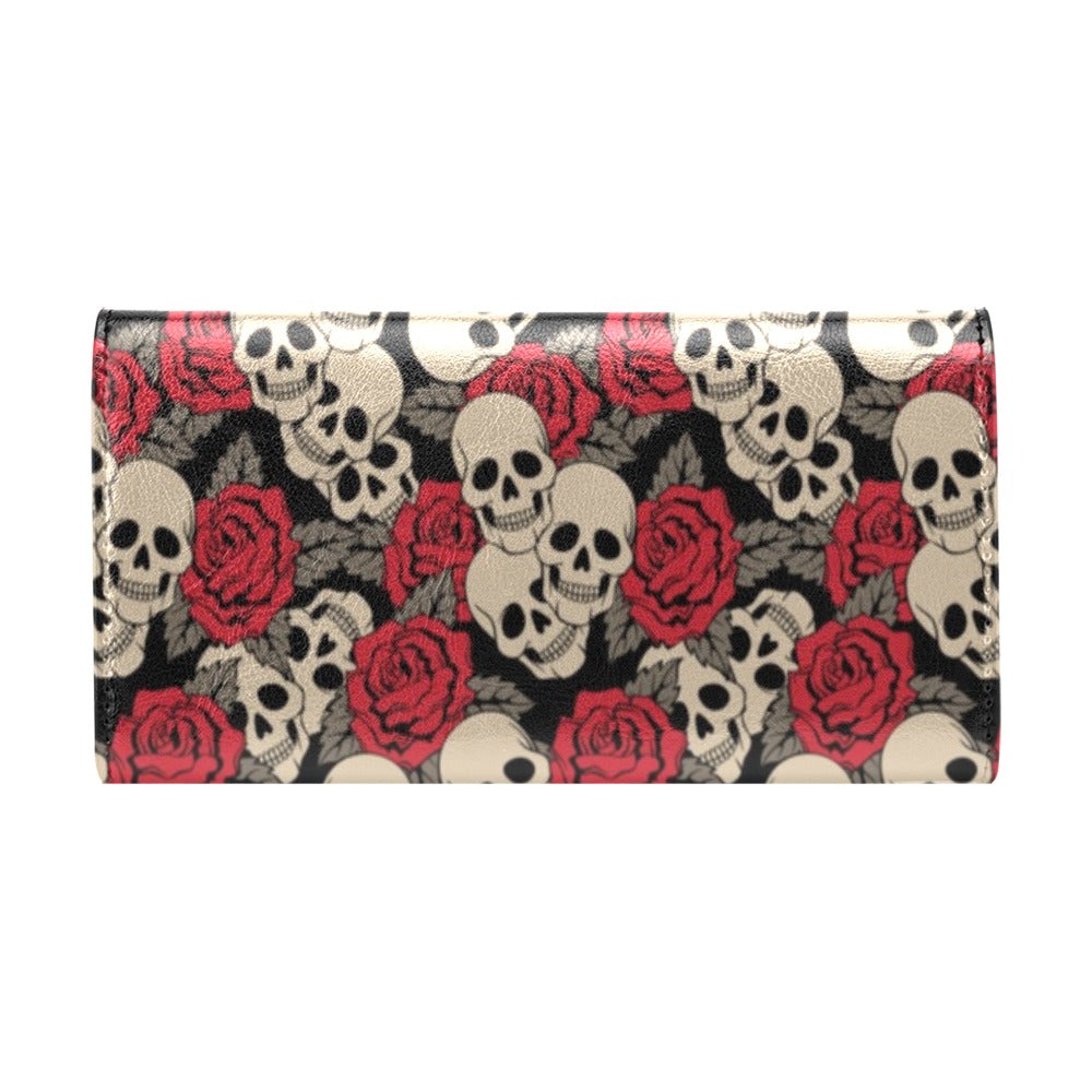 Skull And Roses Print Design LKS301 Women's Trifold Wallet