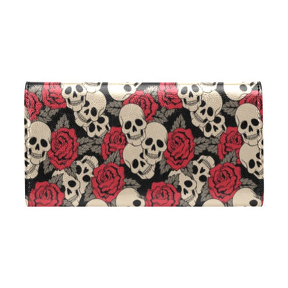 Skull And Roses Print Design LKS301 Women's Trifold Wallet