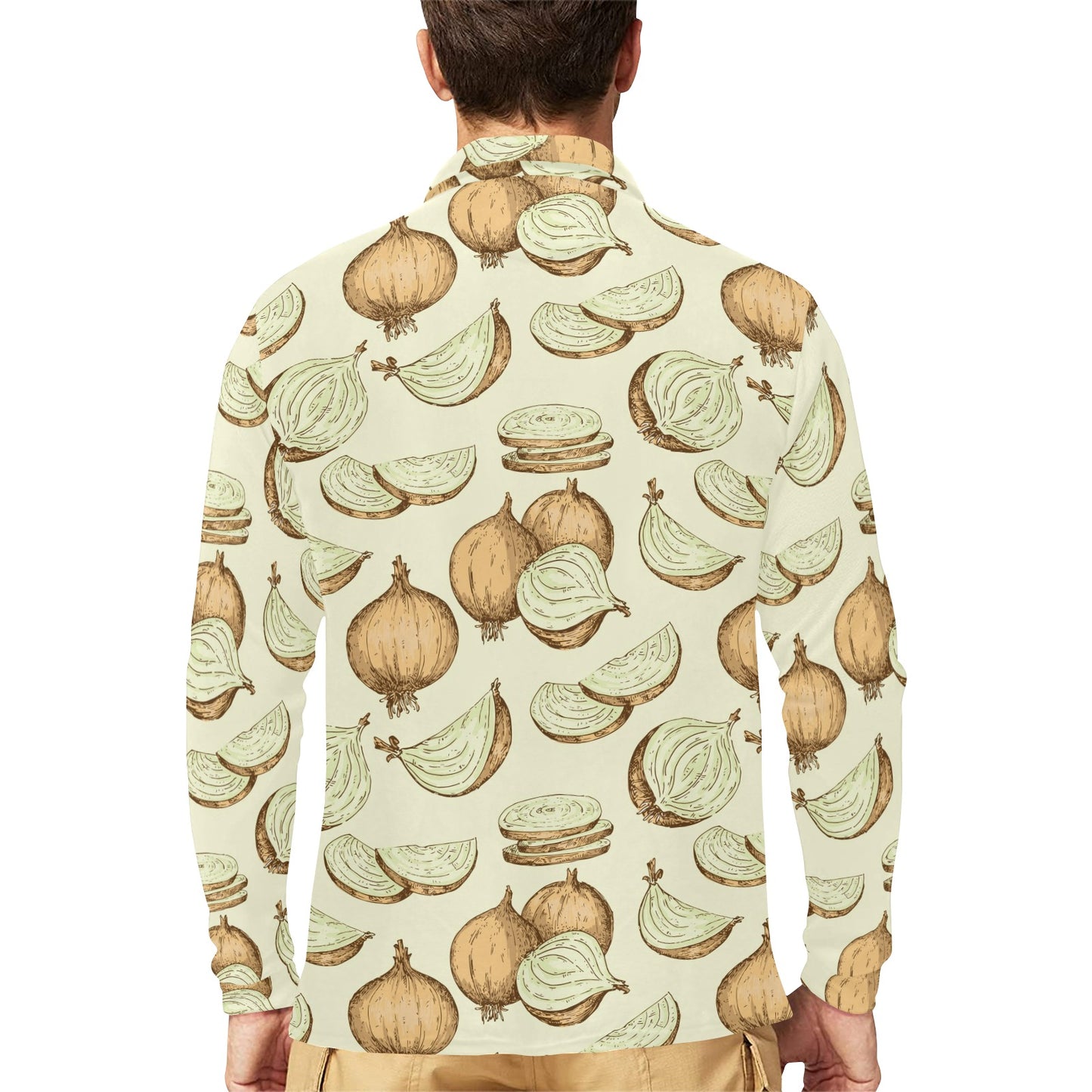 Onion Pattern Print Design A02 Long Sleeve Polo Shirt For Men's