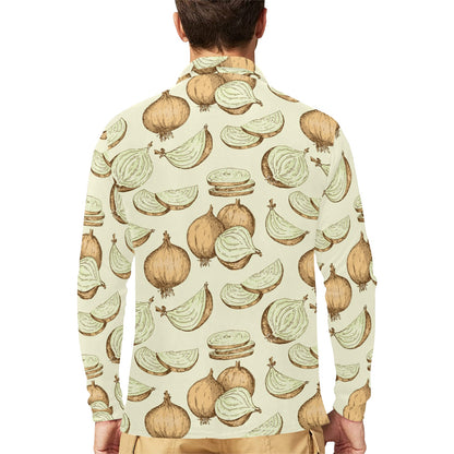 Onion Pattern Print Design A02 Long Sleeve Polo Shirt For Men's