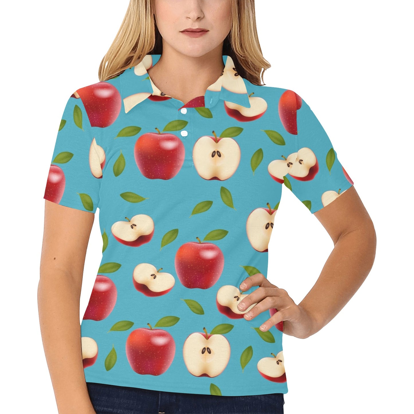 Apple Pattern Print Design AP012 Women's Polo Shirt