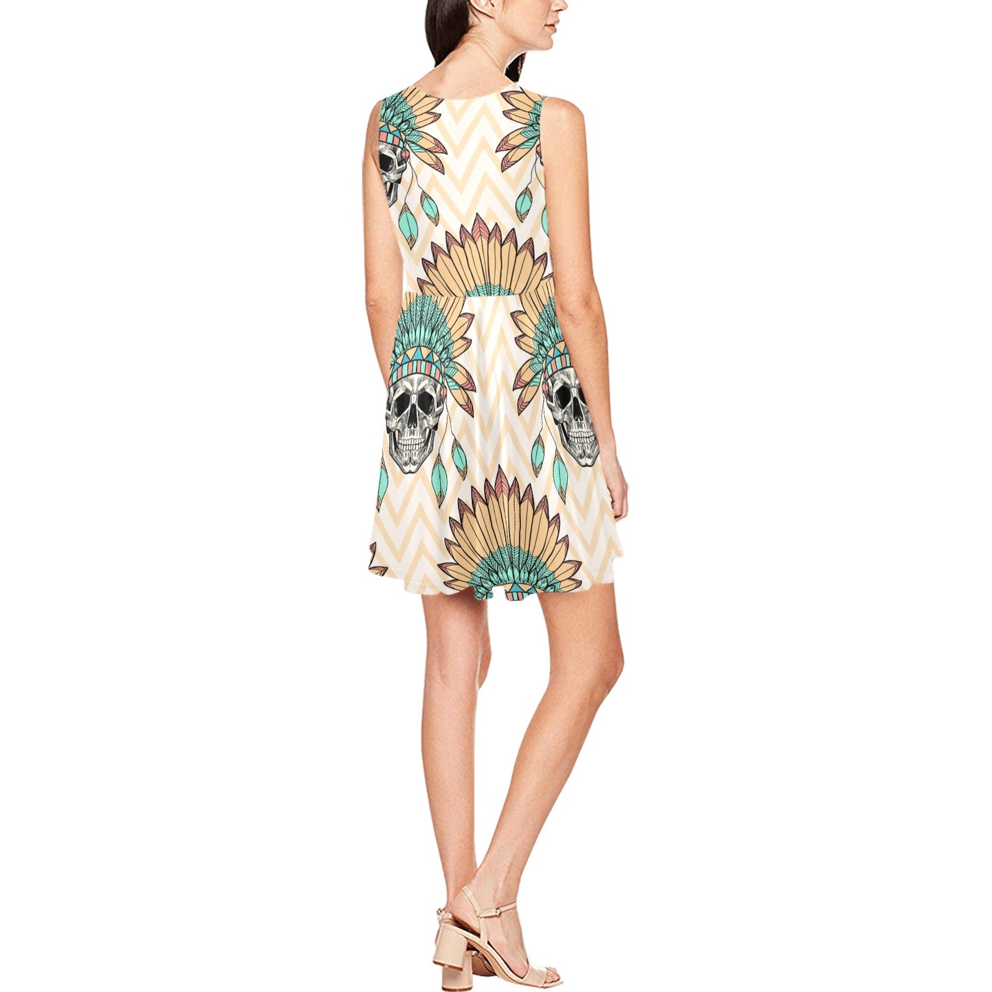 Indian Skull Pattern Sleeveless Dress