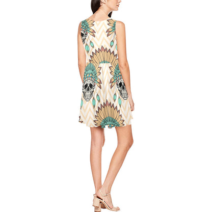 Indian Skull Pattern Sleeveless Dress
