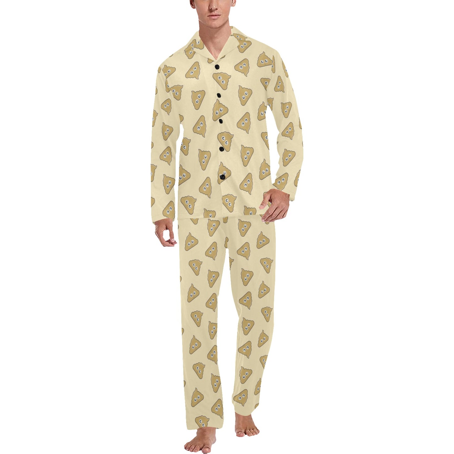 Poop Emoji Pattern Print Design A02 Men's Long Pajama Set