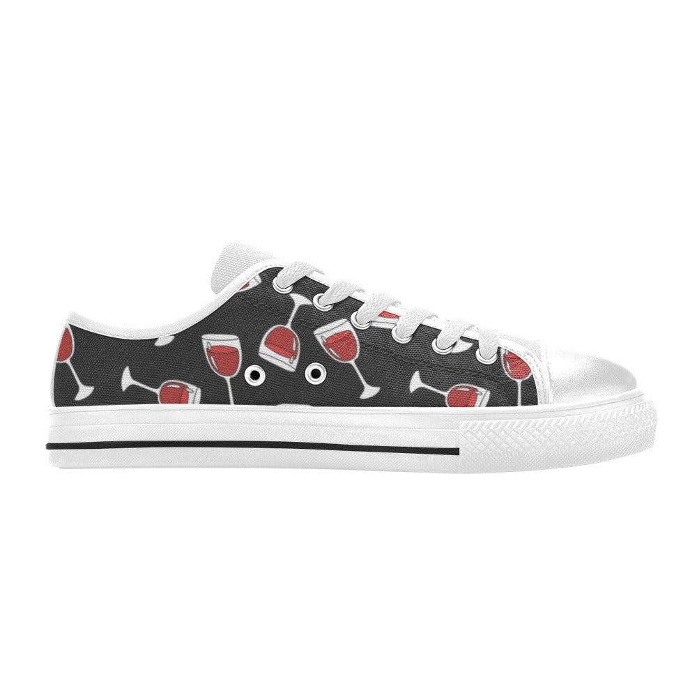 Wine Glass Print Design LKS303 Women's White Low Top Shoes