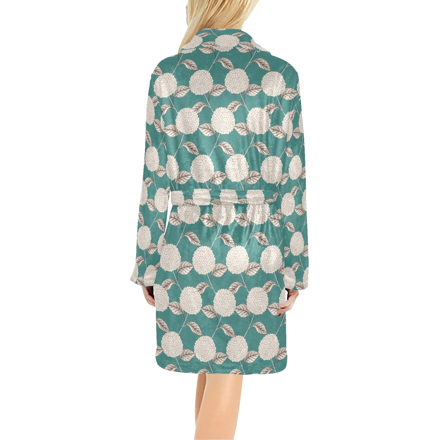 Hydrangea Pattern Print Design HD03 Women's Fleece Robe