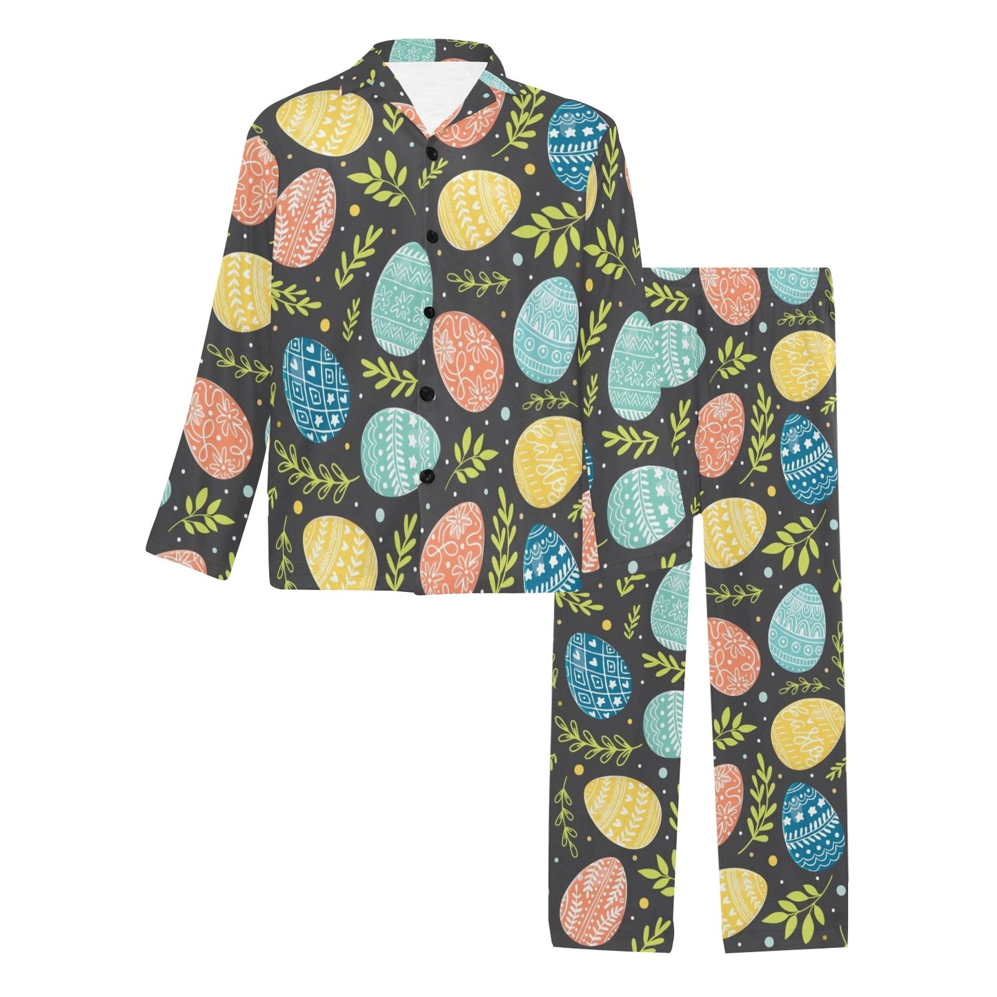 Easter Eggs Pattern Print Design RB01 Men's Long Pajama Set