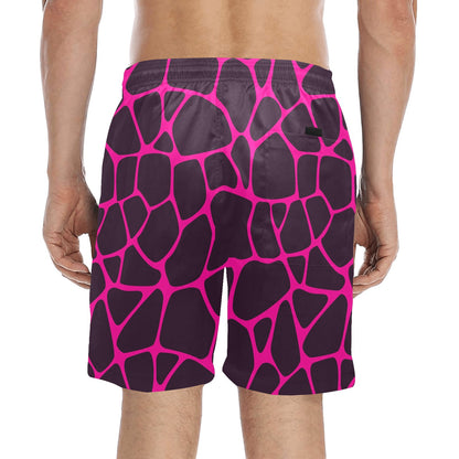 Giraffe Pink Background Texture Print Men's Swim Trunks Beach Shorts