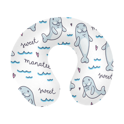 Manatee Baby Pattern Print Design 03 U-Shaped Travel Neck Pillow