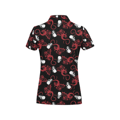 Skull With Red Dragon Print Design LKS304 Women's Polo Shirt