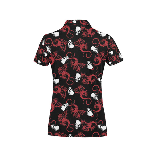 Skull With Red Dragon Print Design LKS304 Women's Polo Shirt