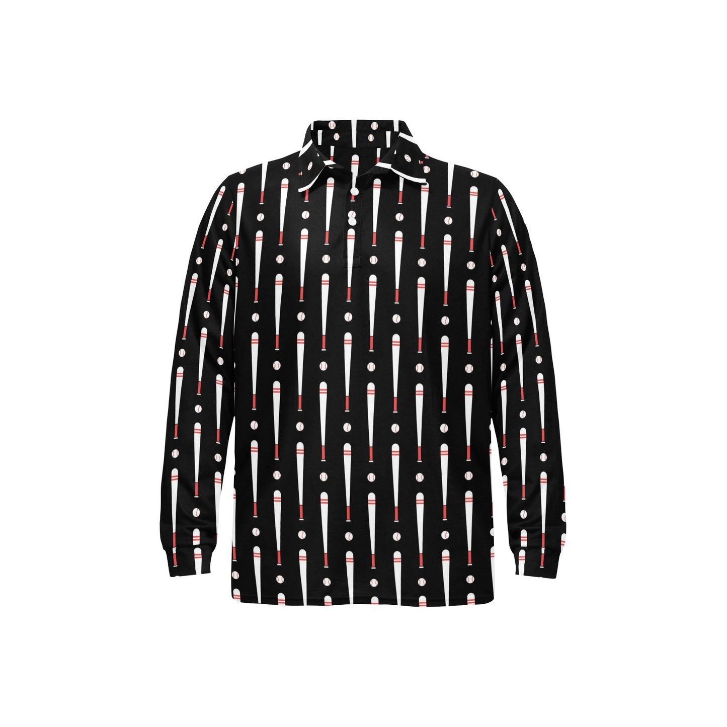 Baseball Pattern Print Design 03 Long Sleeve Polo Shirt For Men's