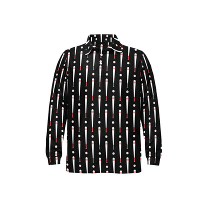 Baseball Pattern Print Design 03 Long Sleeve Polo Shirt For Men's