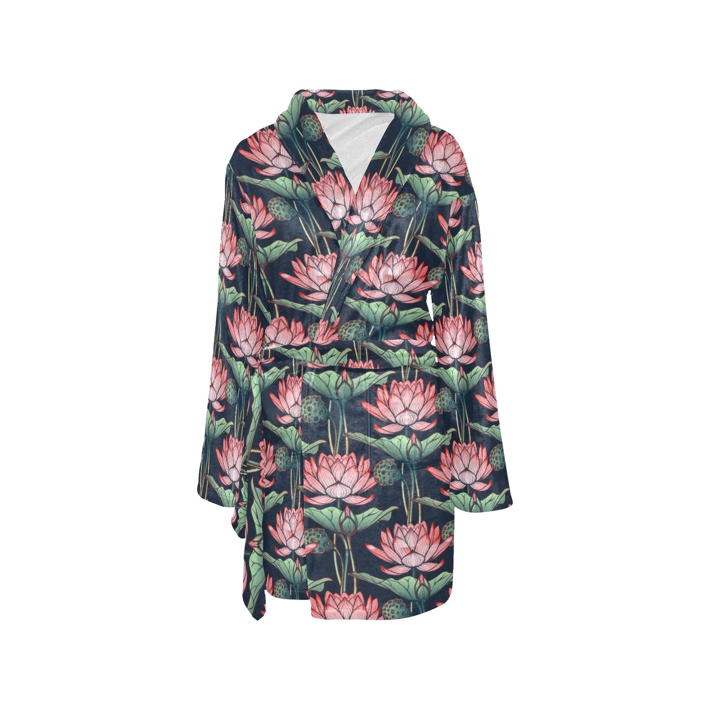 Water Lily Pattern Print Design WL03 Women's Fleece Robe