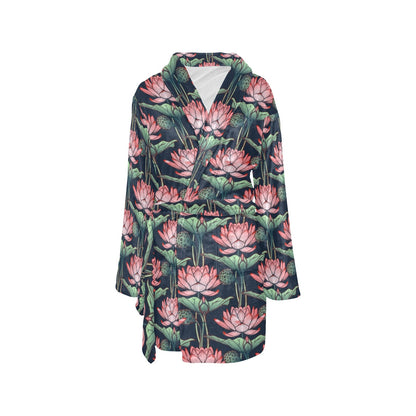 Water Lily Pattern Print Design WL03 Women's Fleece Robe