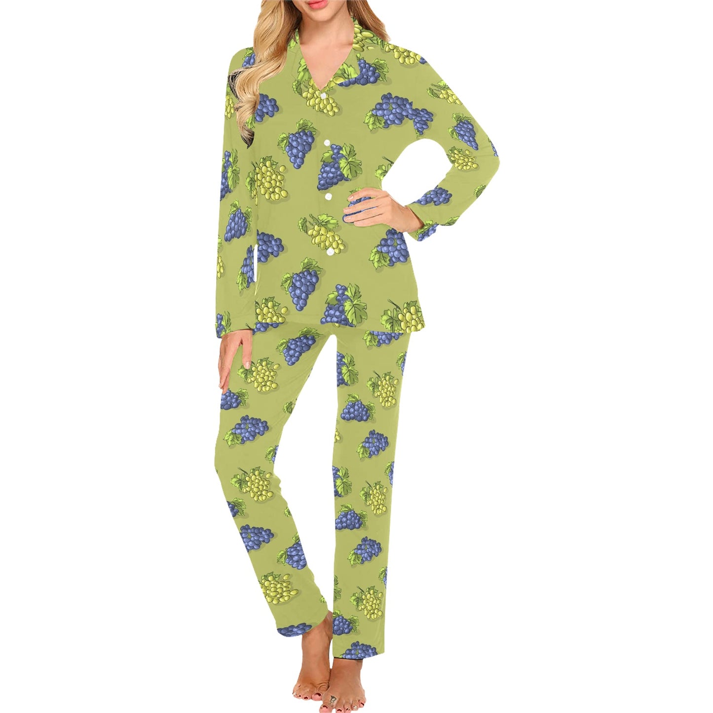 Grape Pattern Print Design GP08 Women's Long Pajama Set