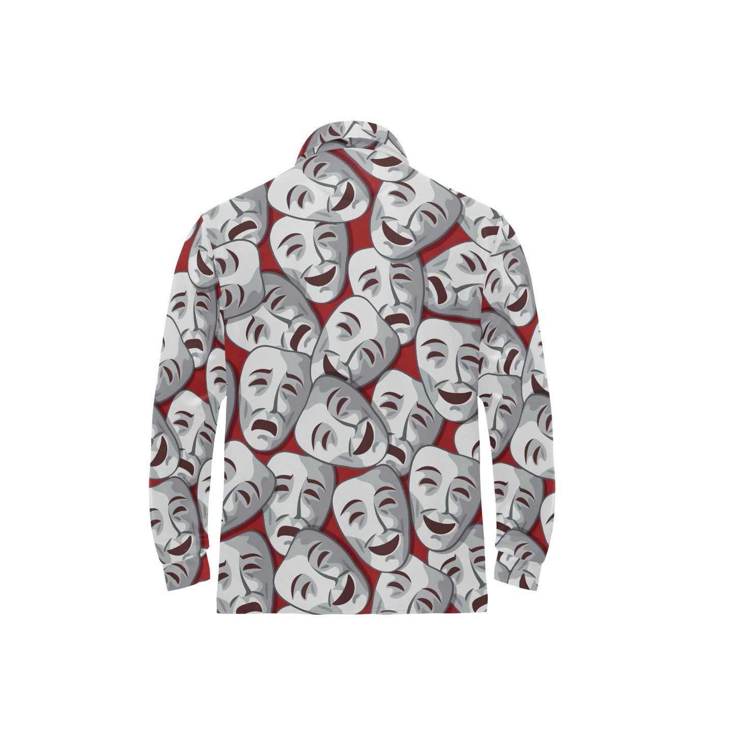 Acting Mask Pattern Print Design 01 Long Sleeve Polo Shirt For Men's