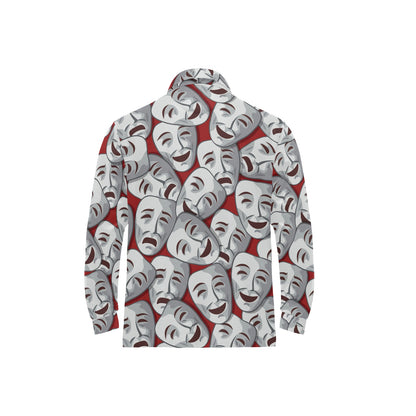 Acting Mask Pattern Print Design 01 Long Sleeve Polo Shirt For Men's