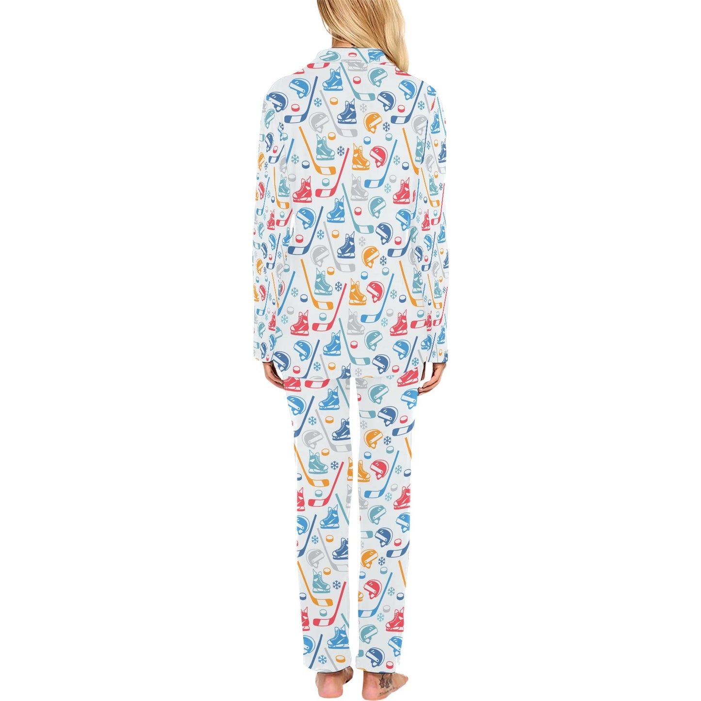 Hockey Equipment Print Design LKS301 Women's Long Pajama Set