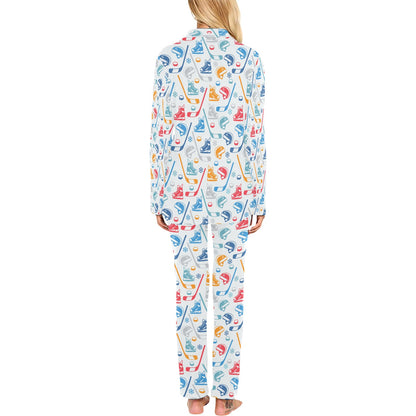 Hockey Equipment Print Design LKS301 Women's Long Pajama Set