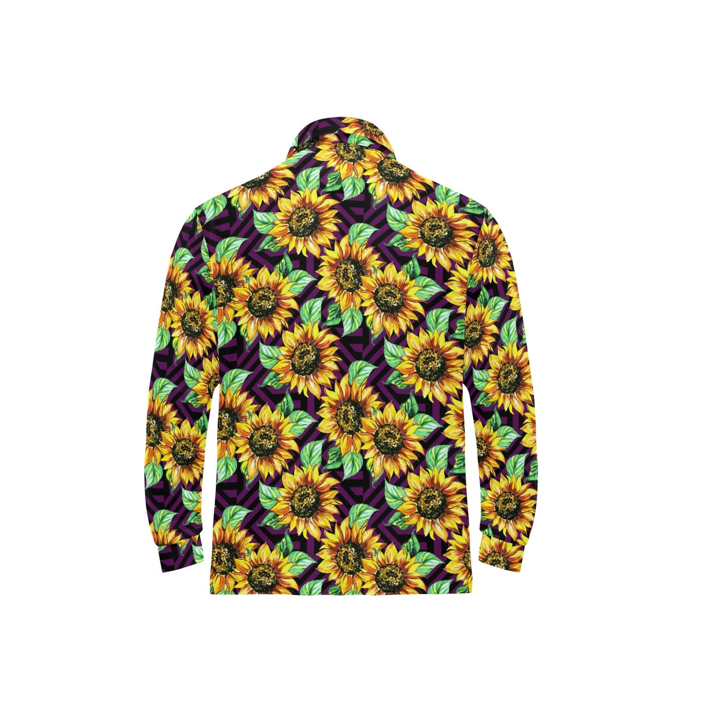 Sunflower Pattern Print Design SF012 Long Sleeve Polo Shirt For Men's