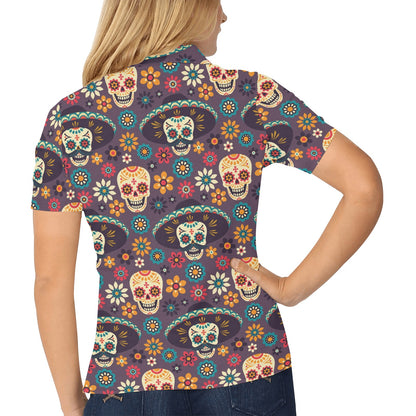 sugar skull Maxican Pattern Women's Polo Shirt