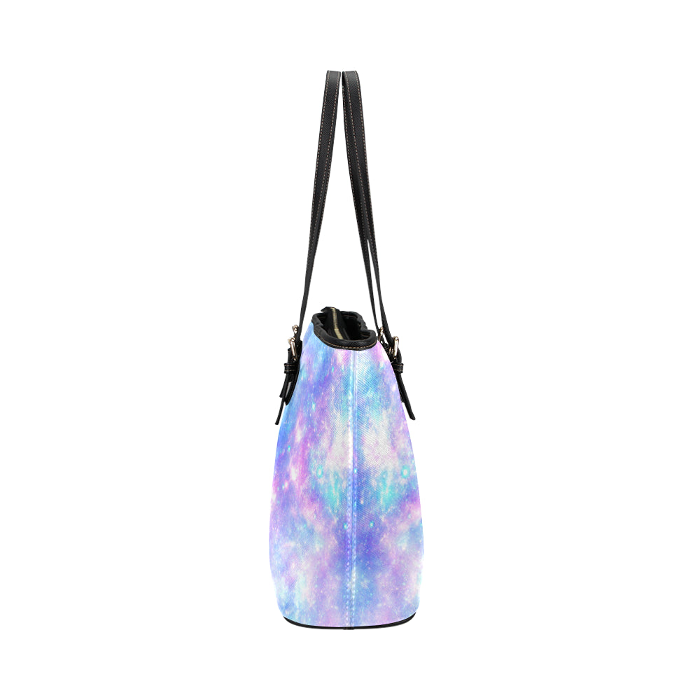 Galaxy Stardust Pastel Color Print Leather Tote Bag