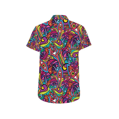 Trippy Print Design LKS302 Men Short Sleeve Button Up Shirt