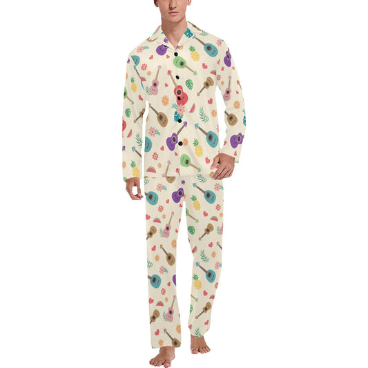 Ukulele Pattern Print Design 01 Men's Long Pajama Set