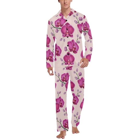 Orchid Pattern Print Design A02 Men's Long Pajama Set
