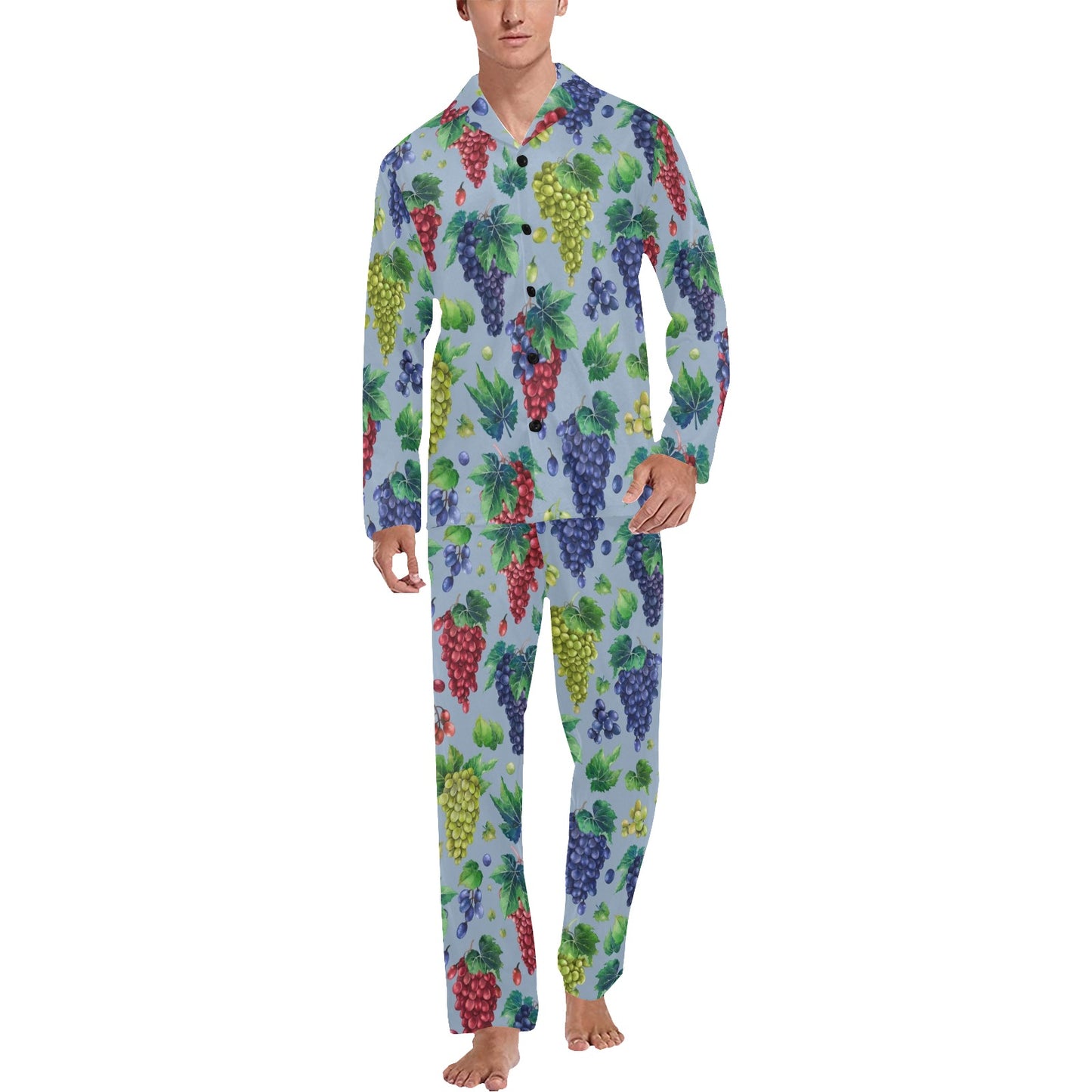 Grape Pattern Print Design GP06 Men's Long Pajama Set