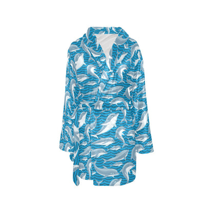 Dolphin Cute Print Pattern Women's Fleece Robe