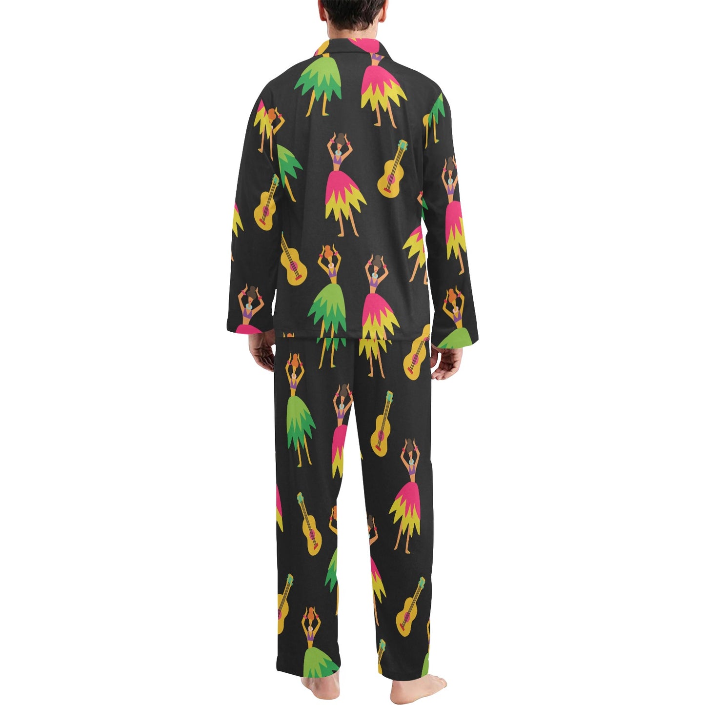 Hula Dancers Hawaiian Girl Pattern Print Design 03 Men's Long Pajama Set